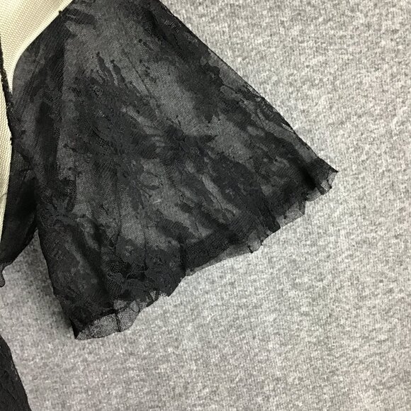 Black Button Up Delicate Lace Flutter Sleeve Shirt Sz L - Picture 5 of 9